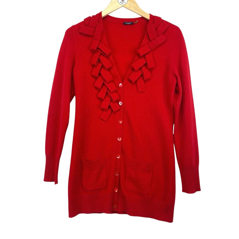 MAGASCHONI Womens Red Cashmere Long Cardigan Sweater Sz S Bows Christmas Holiday